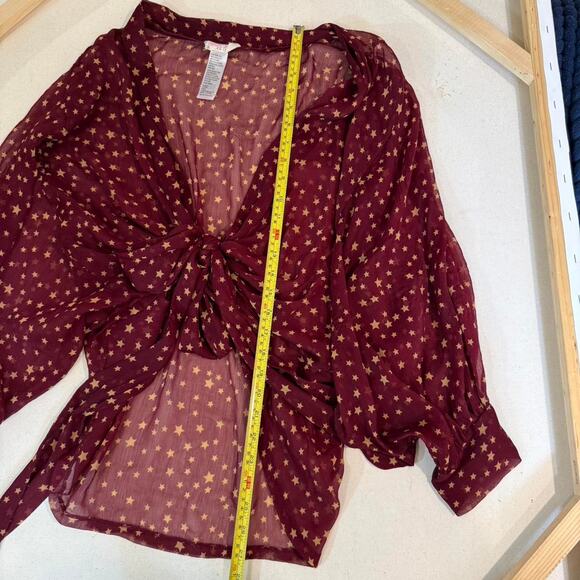 Free People Star Dazed Burgundy Gold Boho Kimono OS Festival Celestial Fairycore - Picture 4 of 8